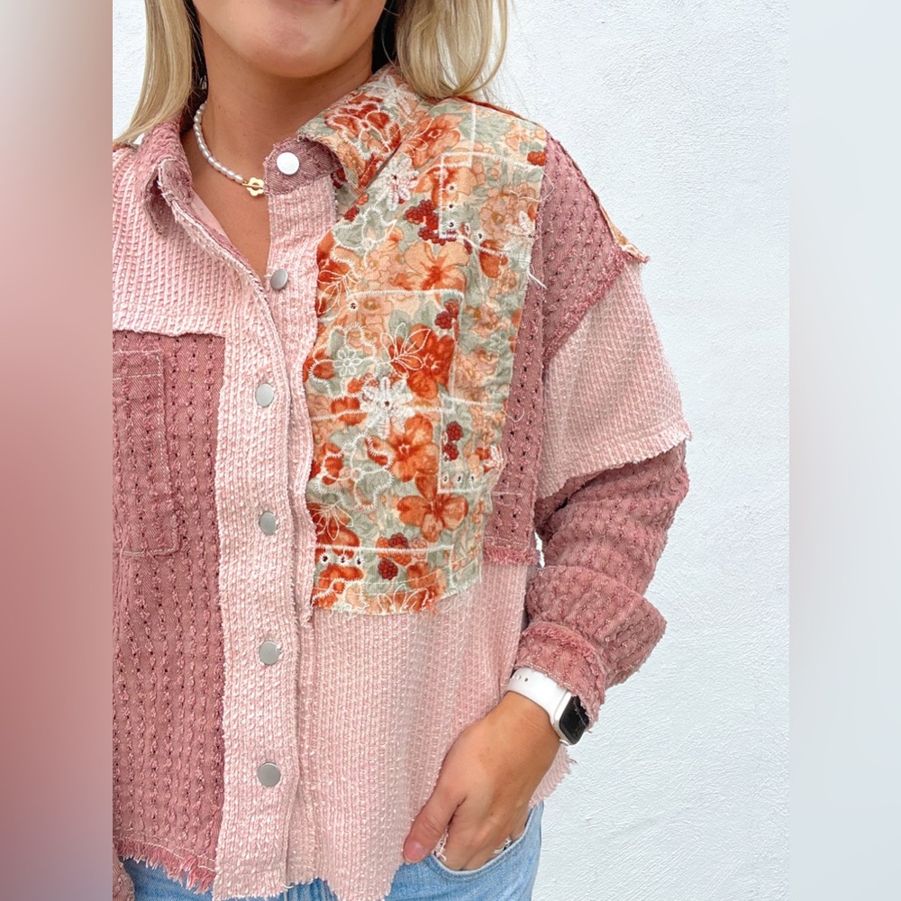 POL coral vintage washed embroidery floral lace twill coat tunic jacket… - Picture 3 of 13